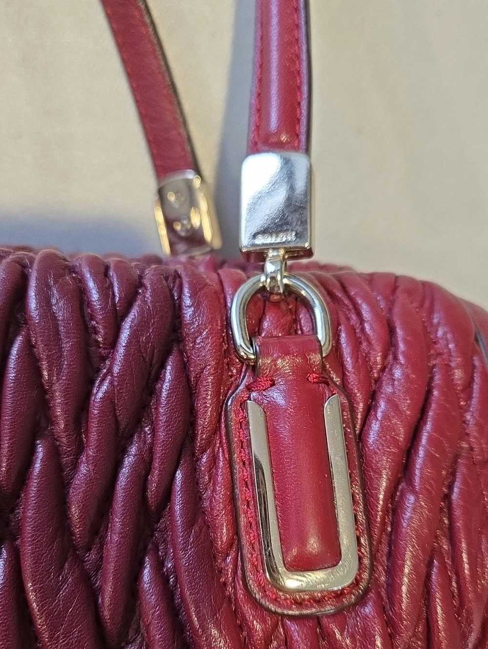 COACH Women's Quilted Satchel Bag in Burgundy